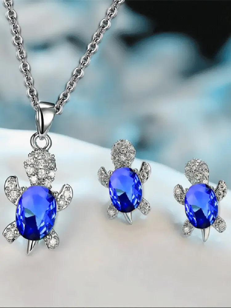 Silver Turtle Necklace & Earrings Set for Women