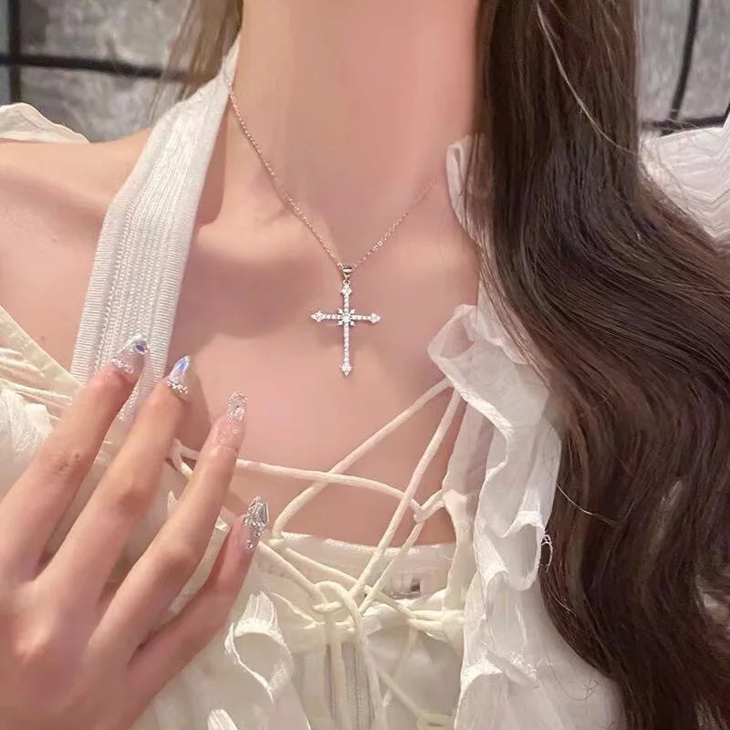 Gothic Pearl Cross Pendant Necklace – Trendy Punk Chain Jewelry for Women