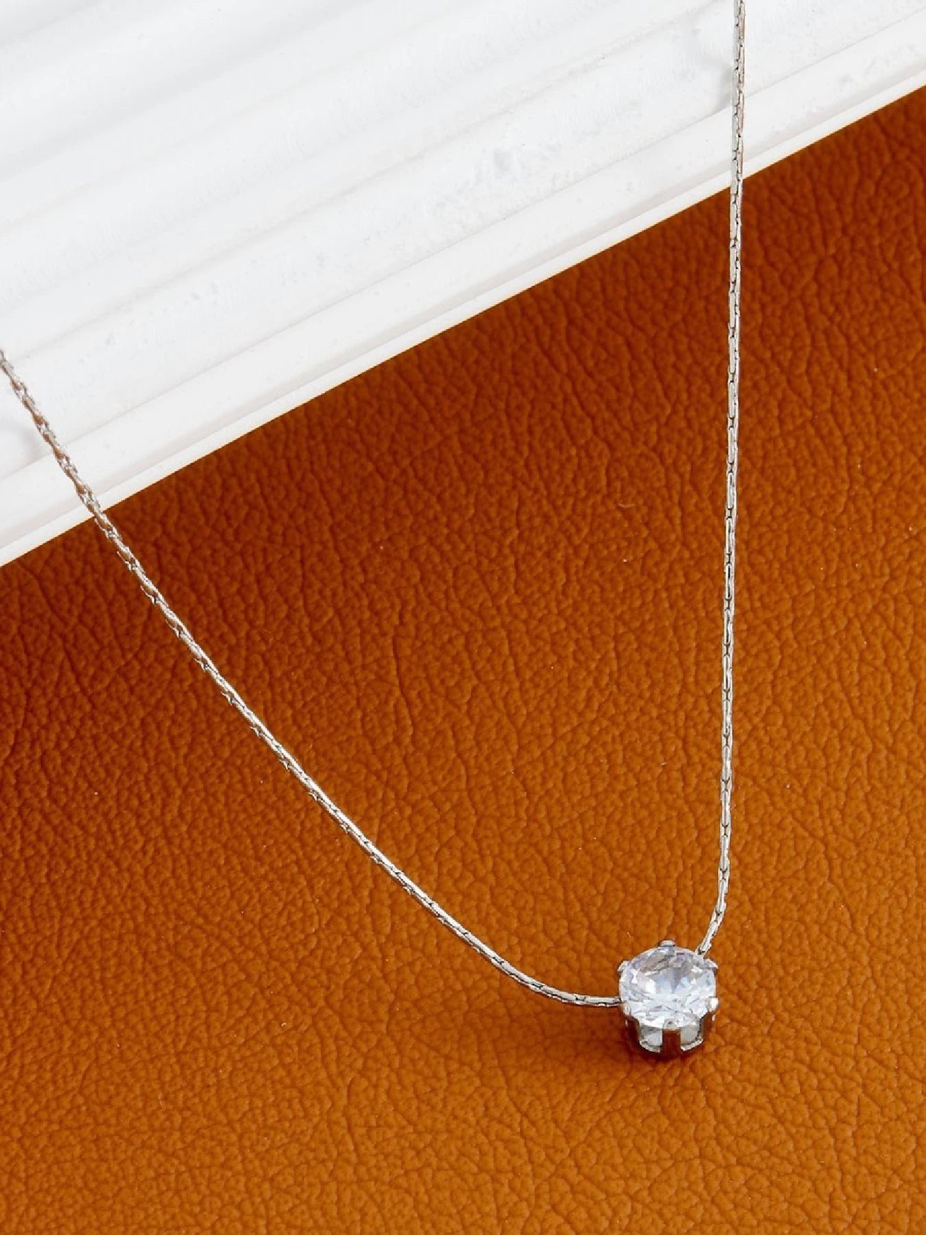 Gold Diamond-Plated Zircon Pendant Necklace – Stainless Steel Jewelry for Women