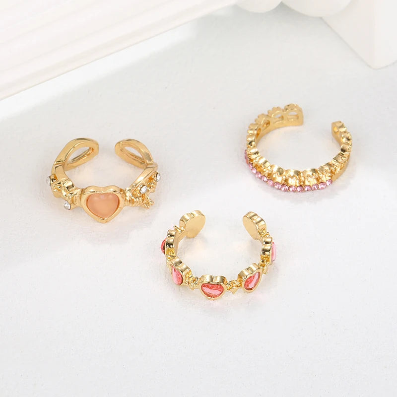 3pcs Heart Rhinestone Ring Set for Women