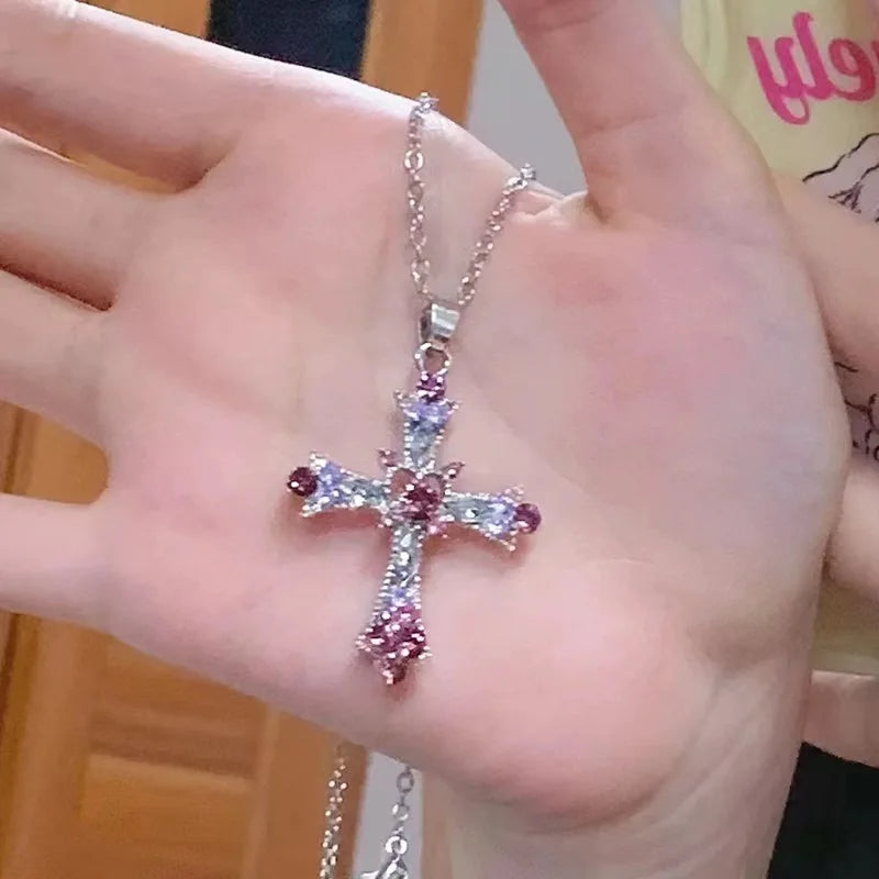 Gothic Pearl Cross Pendant Necklace – Trendy Punk Chain Jewelry for Women