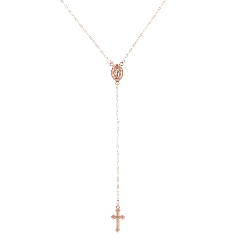 Vintage Cross Rosary Pendant Necklace – Boho Christian Jewelry for Women