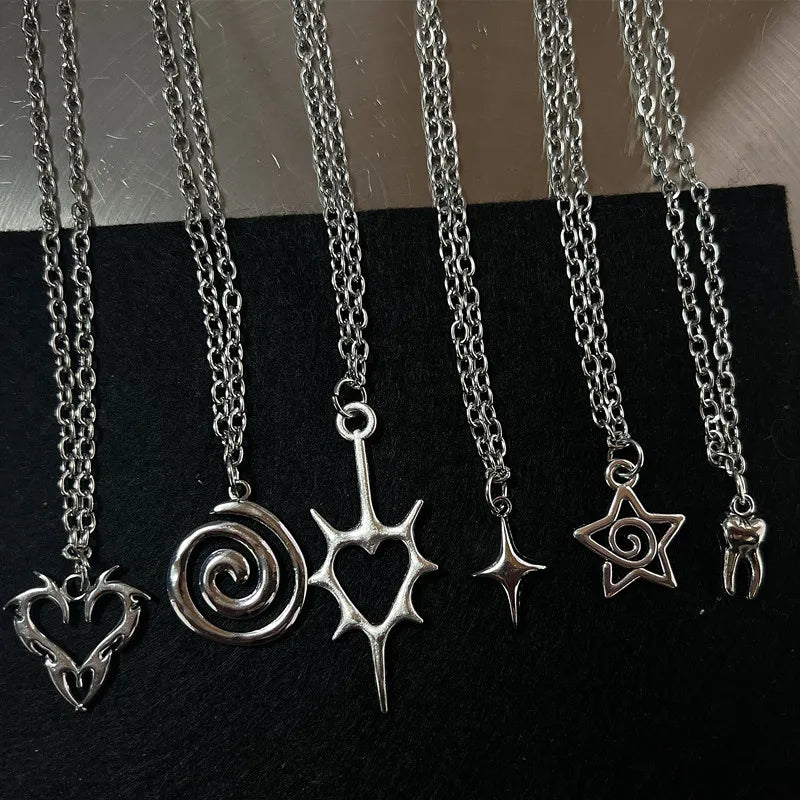 Y2K Fire Heart Teeth Pendant Necklace Unisex