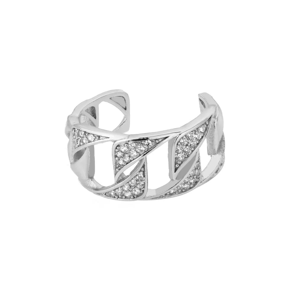 Classic Twist Zircon Stainless Steel Open Ring