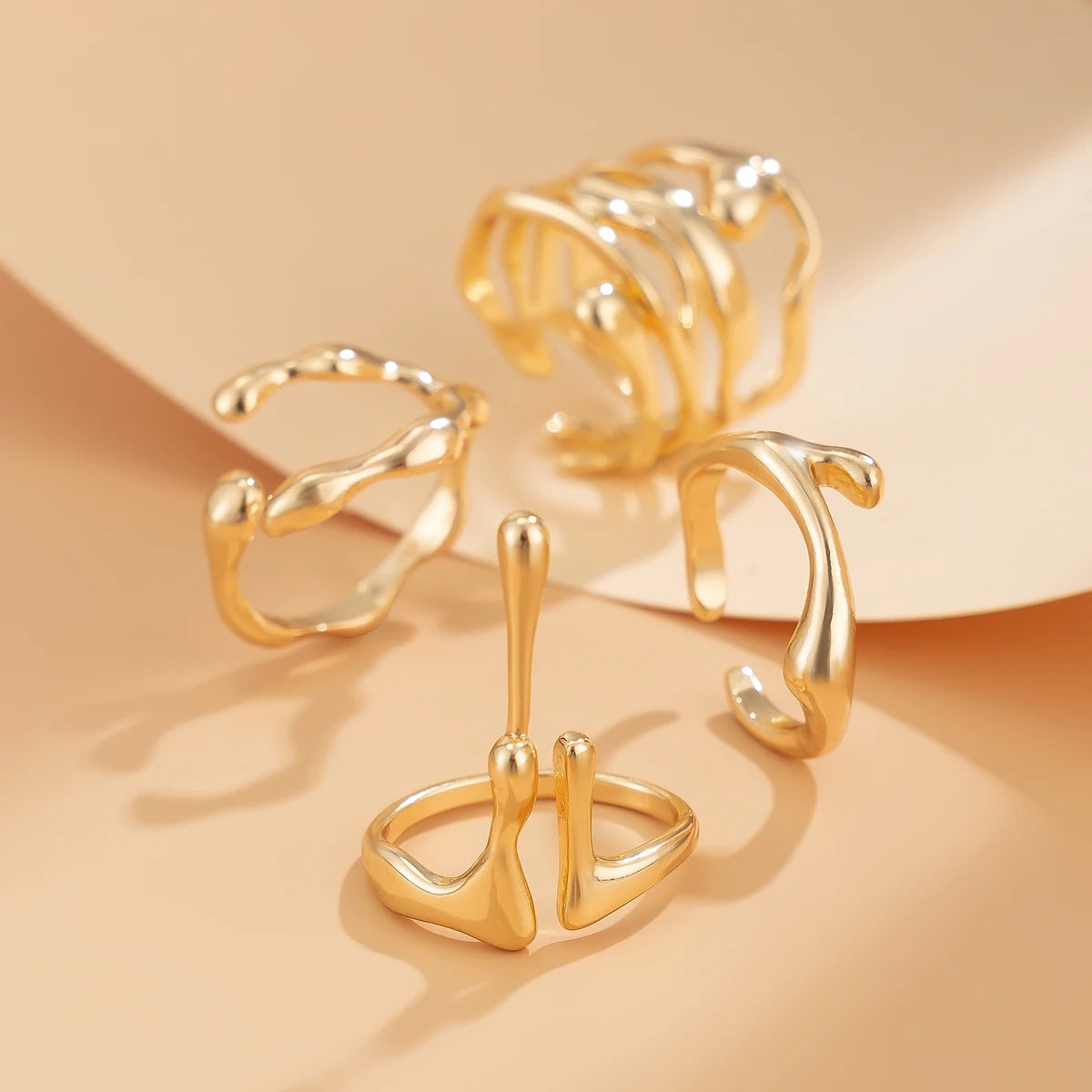 Vintage Lava Open Ring Set – 4PCS Adjustable Gold Couples Jewelry