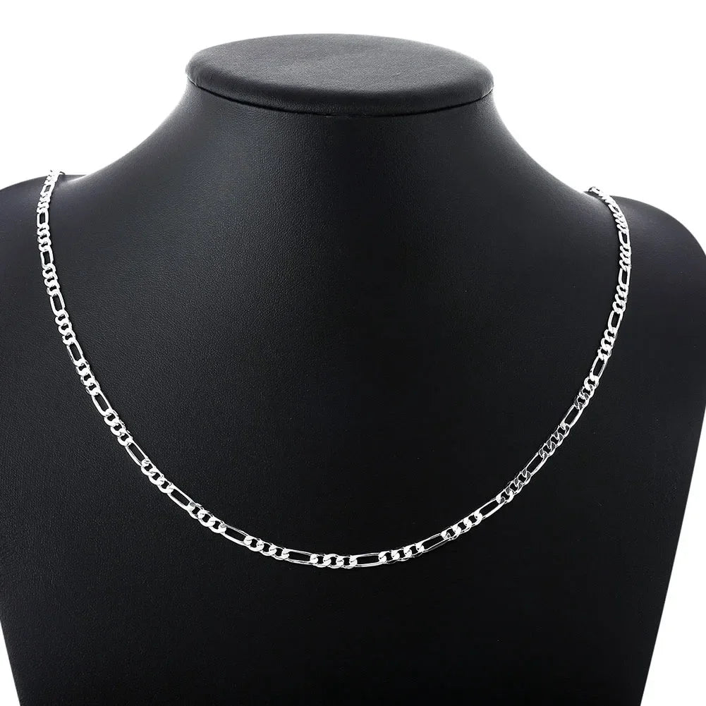 925 Silver Figaro Chain Necklace Unisex 4mm