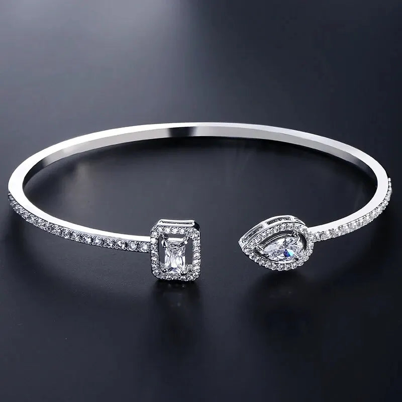 Luxury Geometric Gold Cuff Bangle – CZ Bracelet for Women