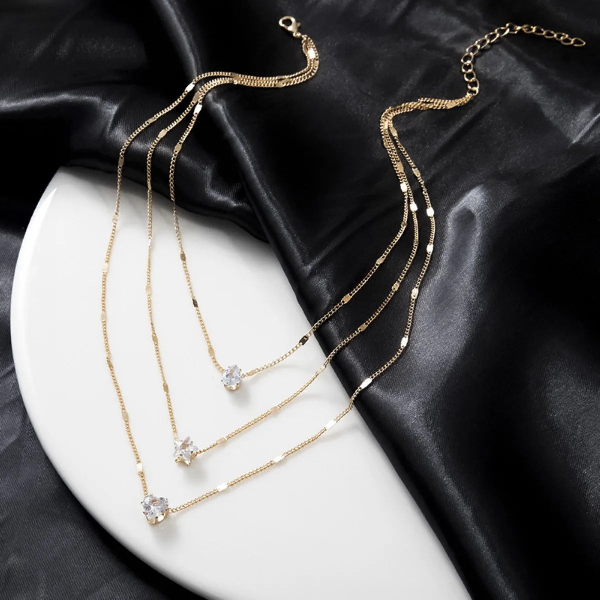 Multi-Layer Star & Heart Water Drop Necklace – Sexy Alloy & Glass Chain for Women