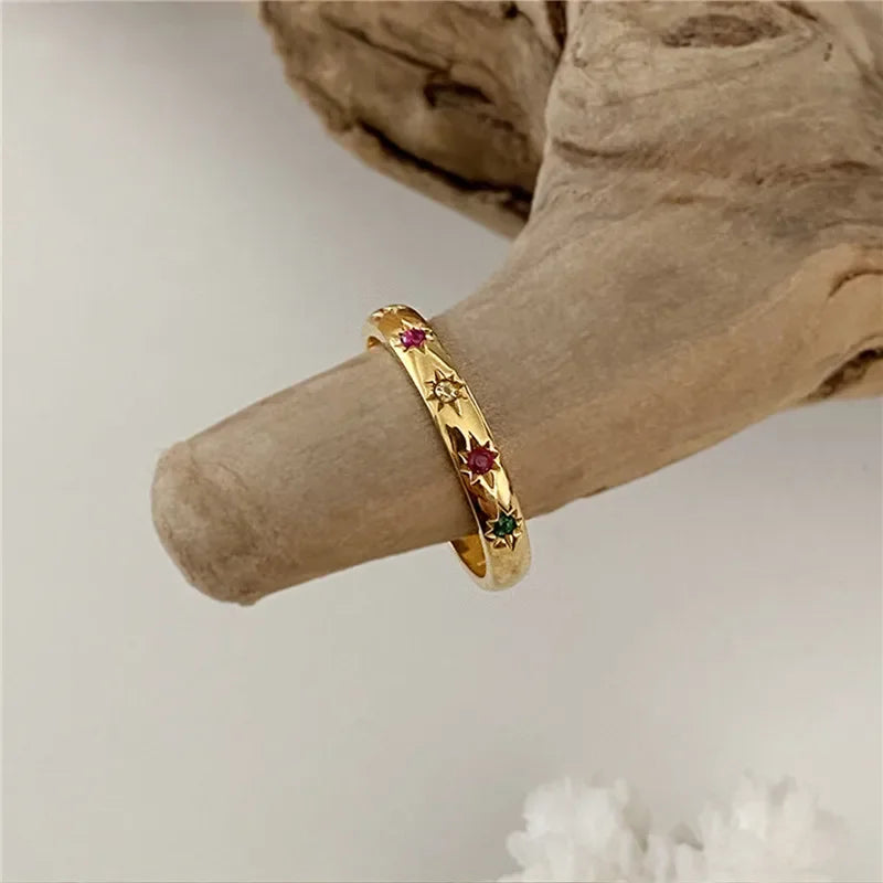 2pcs Rainbow CZ Gold Rings for Women