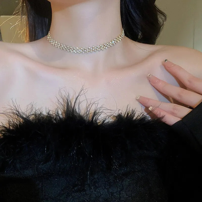Shiny Rhinestone Choker Necklace for Women