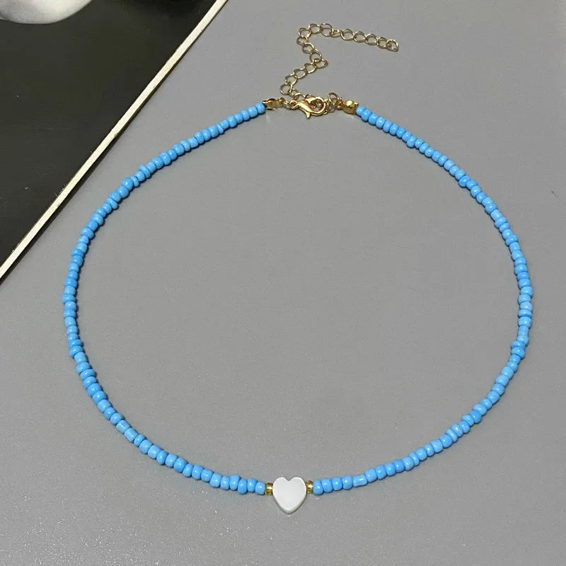 Shell Heart Choker Necklace – Colorful Beads Jewelry for Girls