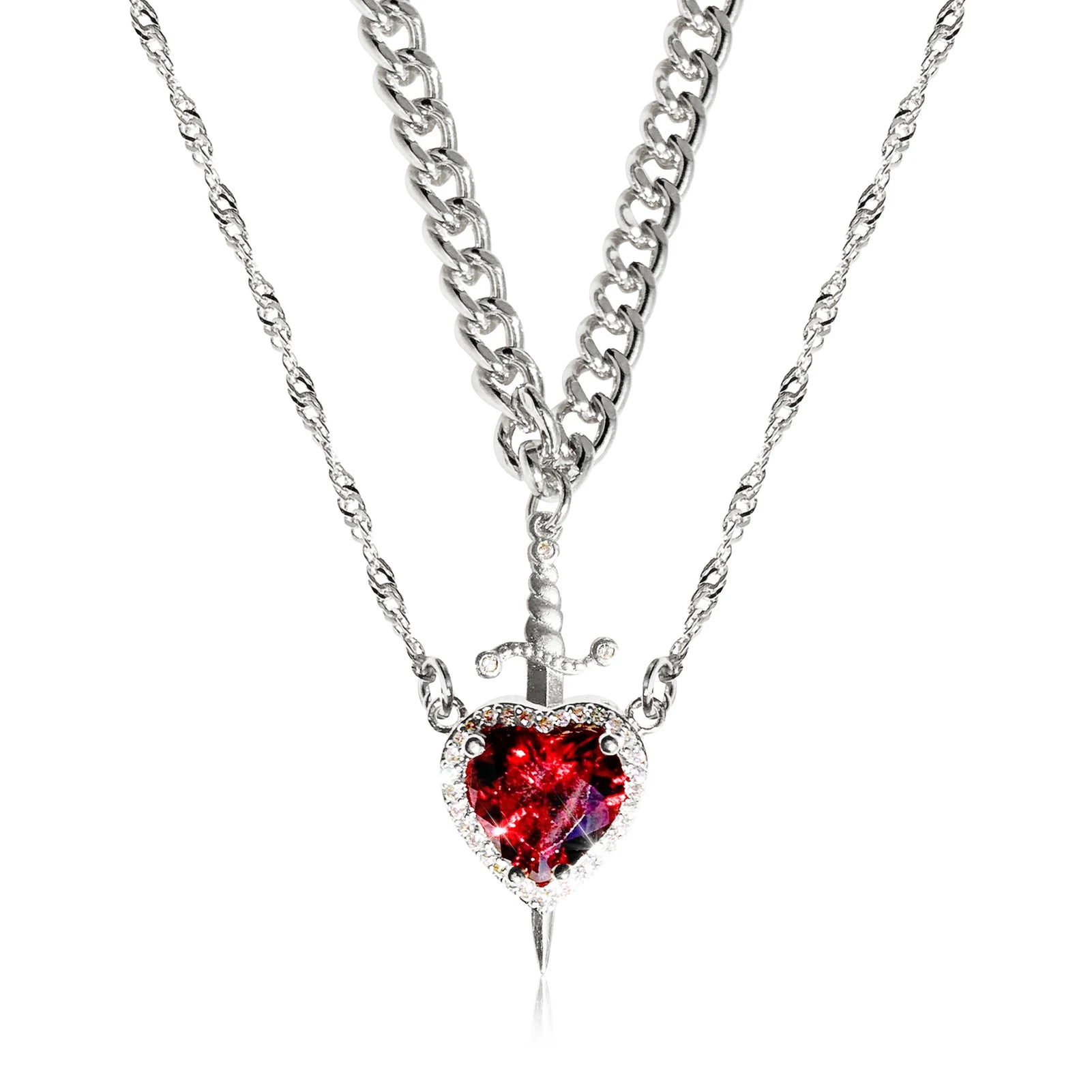 Vintage Gothic Dagger Heart Pendant Necklace – Trendy Collarbone Jewelry for Women