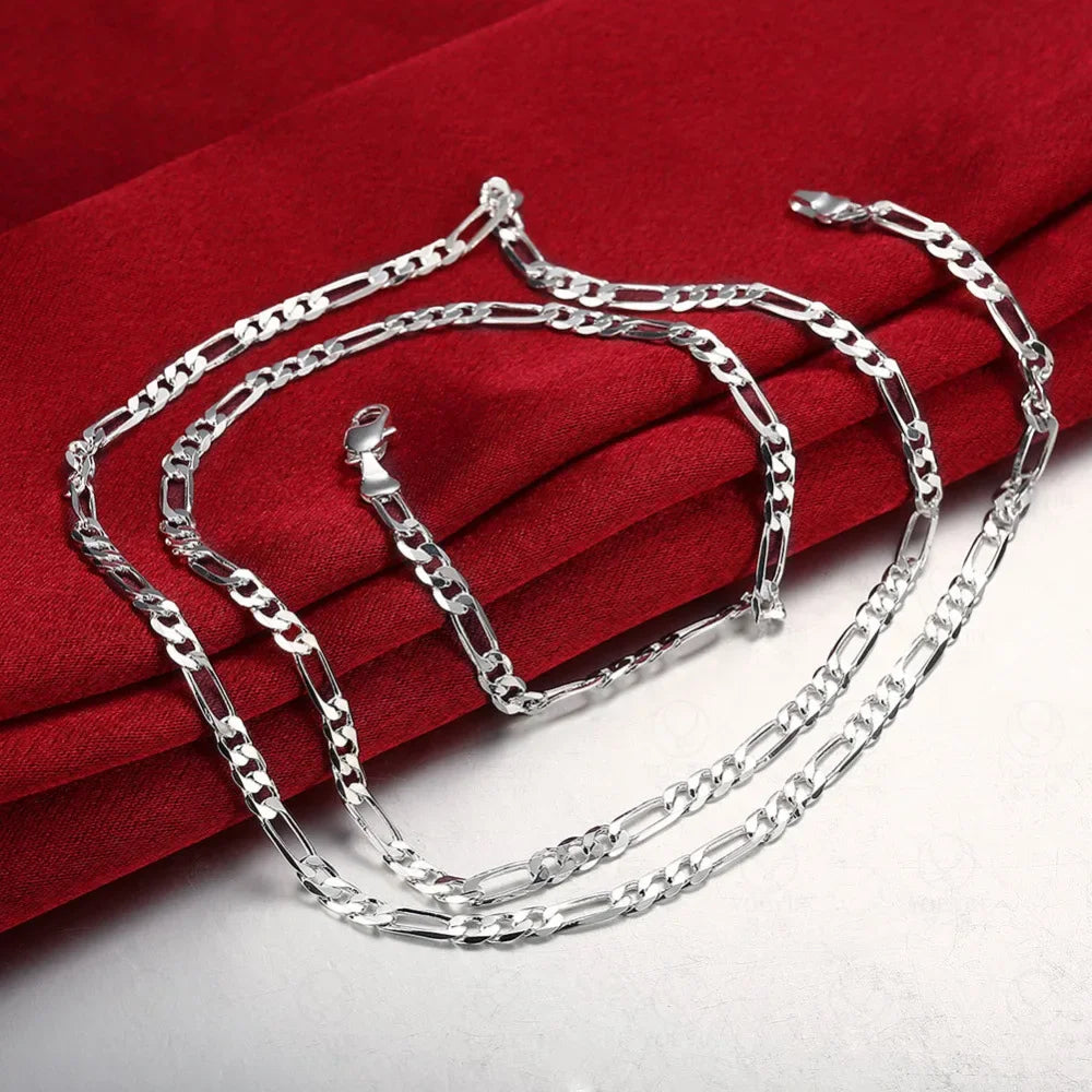 925 Silver Figaro Chain Necklace Unisex 4mm