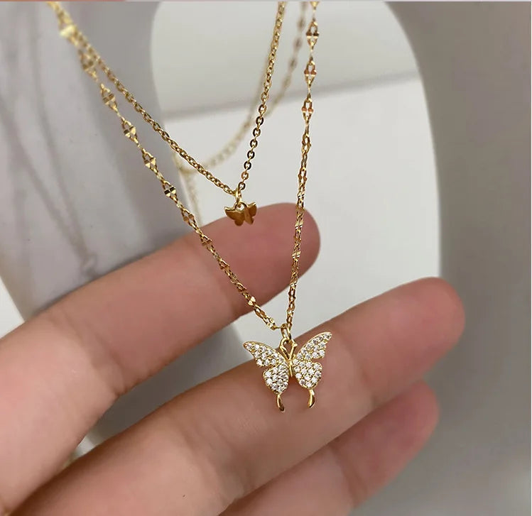 Y2K Crystal Butterfly Pendant Necklace for Women
