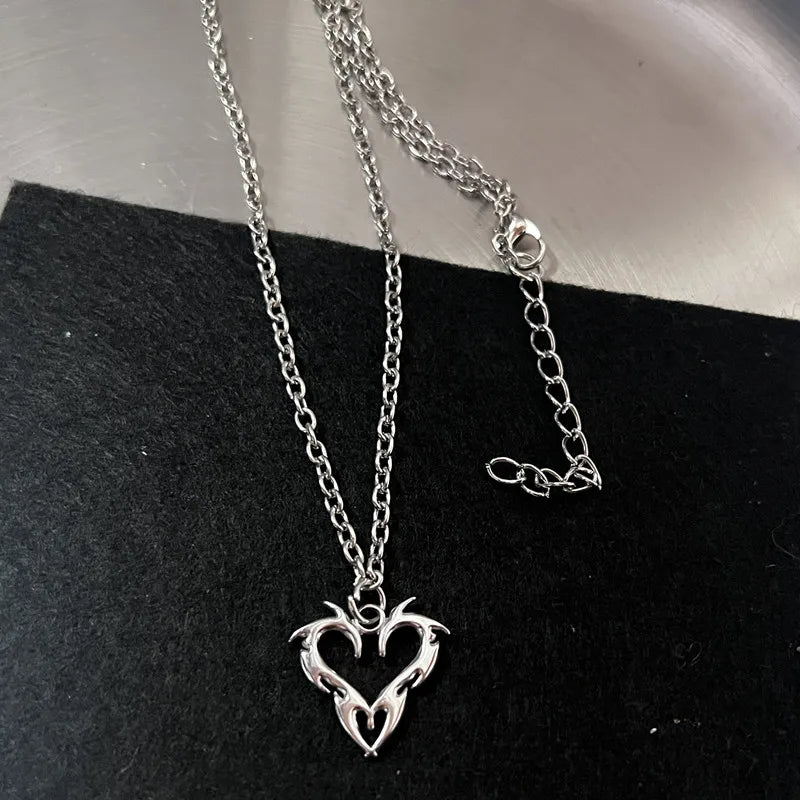 Y2K Fire Heart Teeth Pendant Necklace Unisex