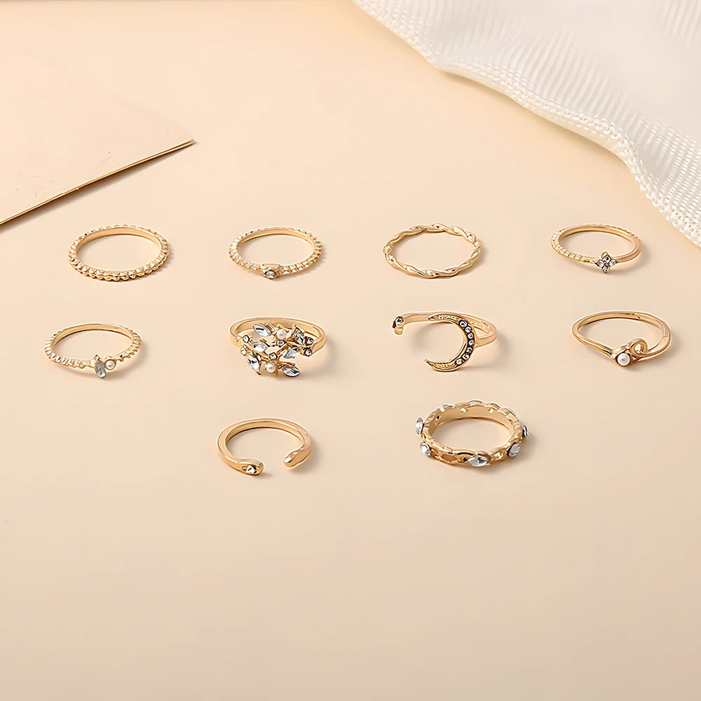 10pcs Boho Gold Ring Set for Women