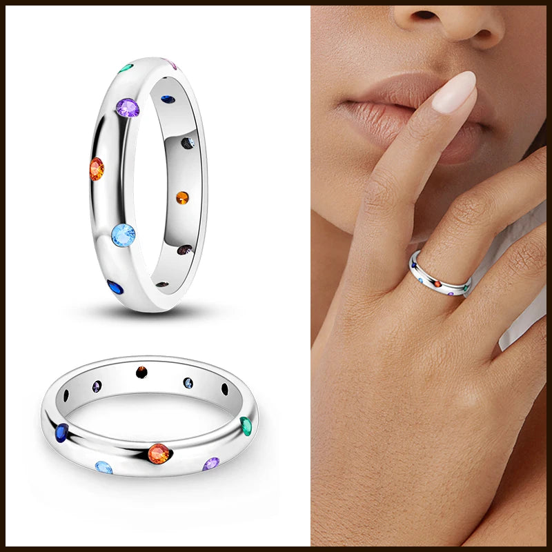 925 Silver Star Moon Colorful Zircon Ring

Product Description: