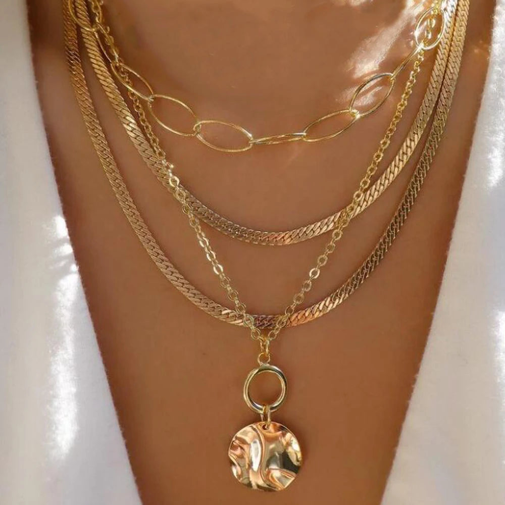 Vintage Gold Multi-Layer Crystal Necklace Set – Boho Trendy Jewelry for Women