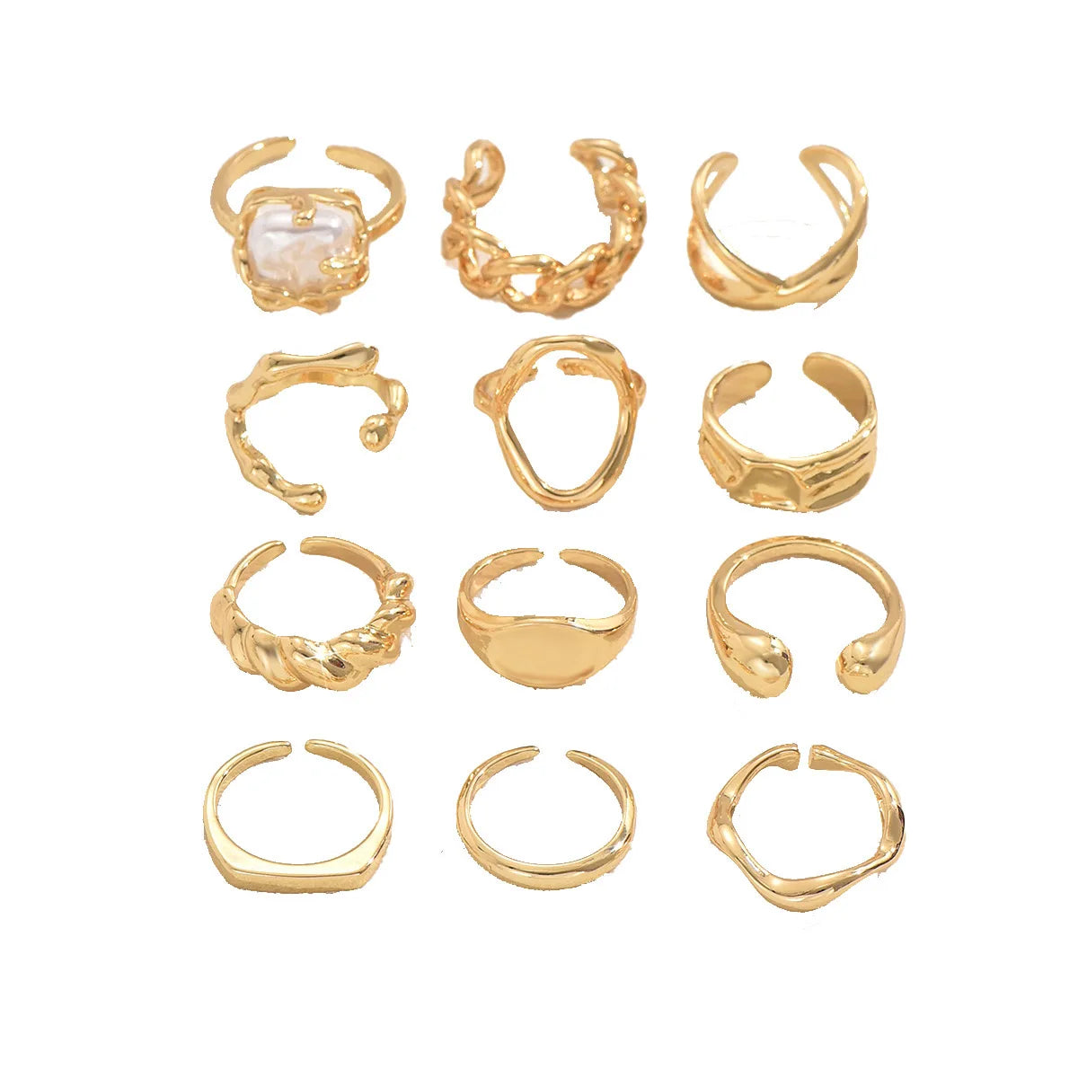 Geometric Gold Ring Set (12PCS)
