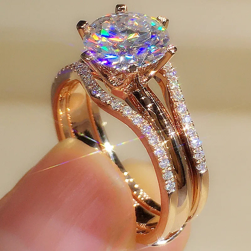 Rose Gold CZ Engagement Ring for Women