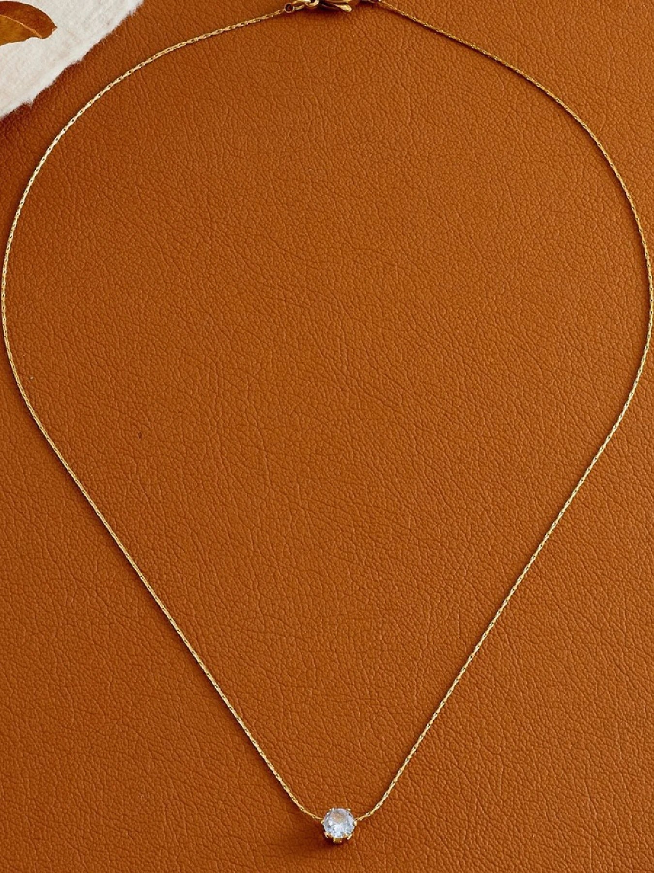 Gold Diamond-Plated Zircon Pendant Necklace – Stainless Steel Jewelry for Women
