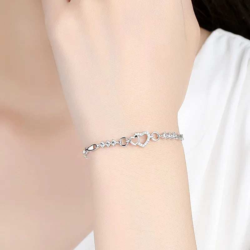 925 Sterling Silver Heart Bracelet – Purple Crystal Zircon Jewelry for Women