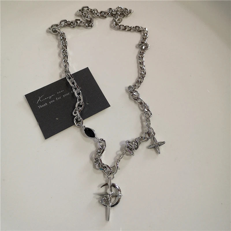 Punk Rock Black Heart Cross Necklace – Y2K Goth Hip Hop Pendant Jewelry