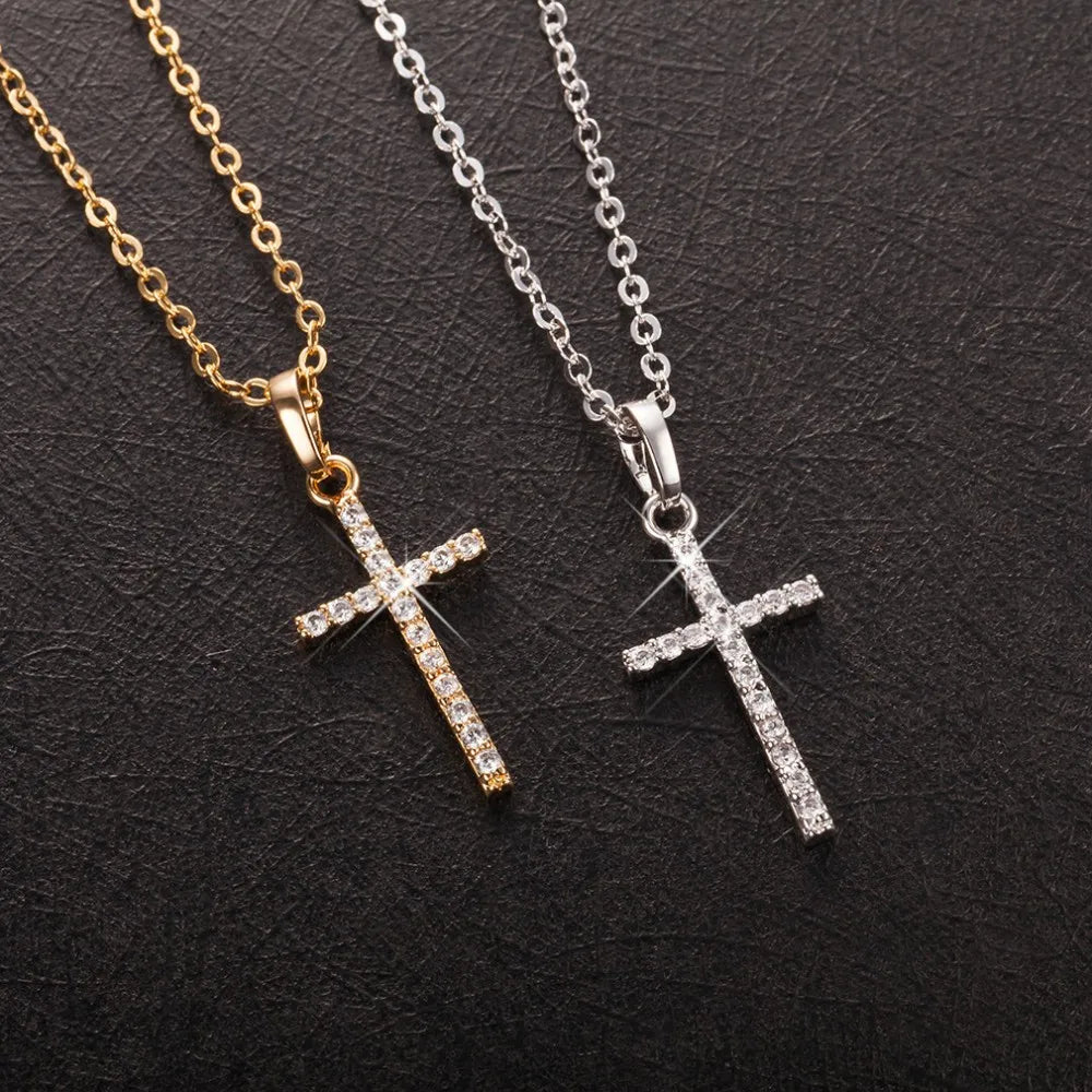 Rhinestone Cross Pendant Necklace – Adjustable Summer Jewelry for Women