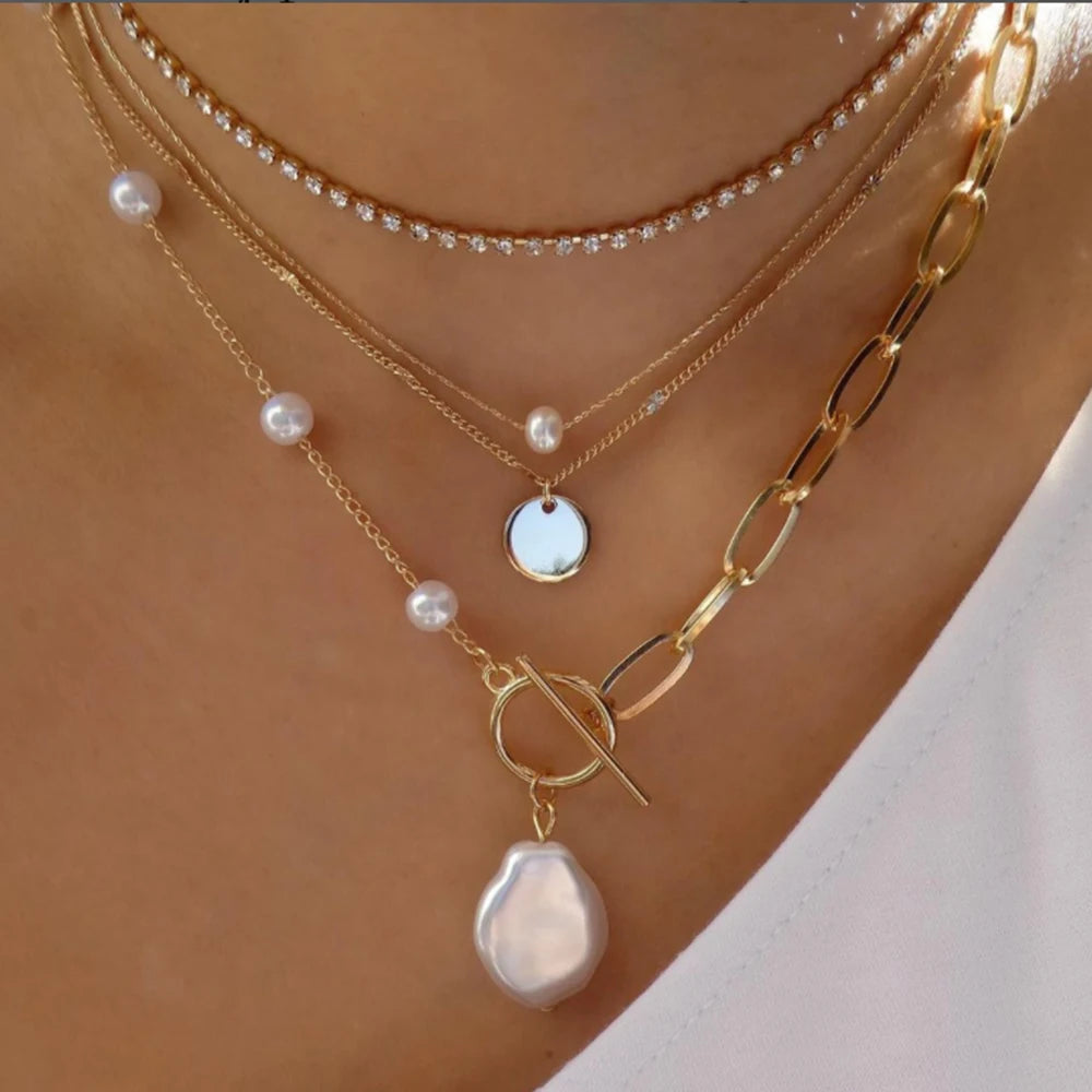 Vintage Gold Multi-Layer Crystal Necklace Set – Boho Trendy Jewelry for Women